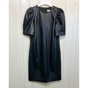 LOFT Black Faux Leather Puff Sleeve Dress Size 0 NWT